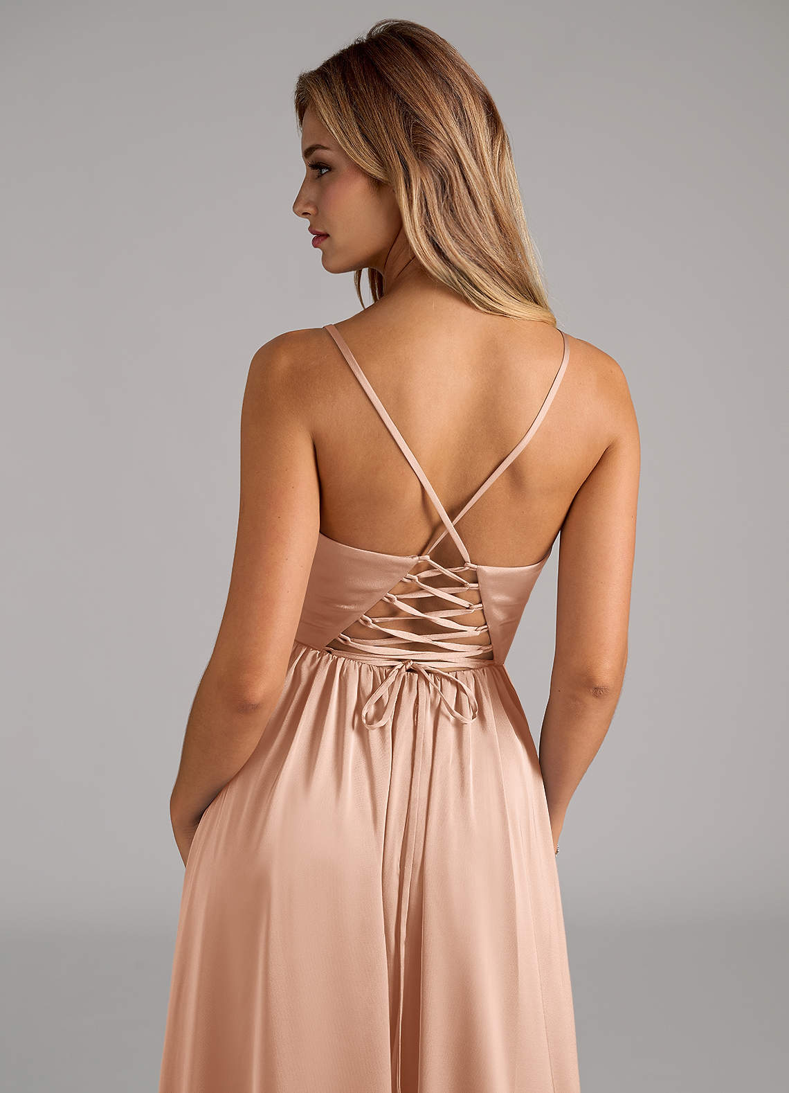 azazie rose gold dress Azazie Leonia
