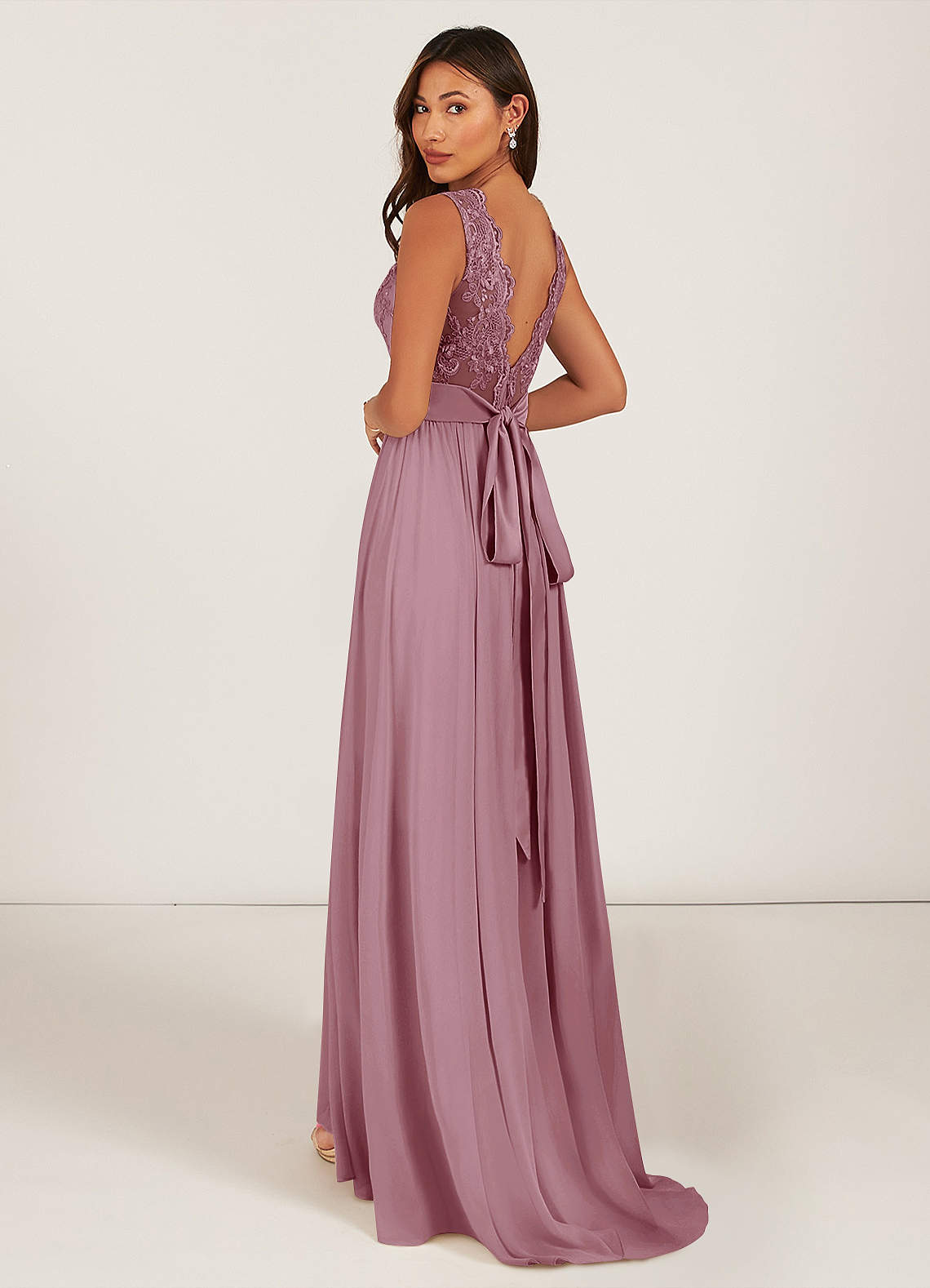 chinese dress ladies Mauve Chiffon Halter A-Line Long Bridesmaid Dress, Pink / 8 / B main image 1