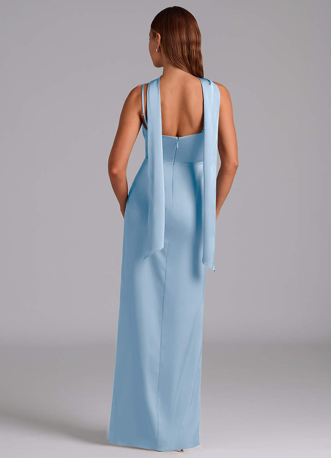 Azazie Calandra Jurken voor bruidsmeisjes Jurk van Stretch Satijn met Kolom Geplooide Poederblauw image3