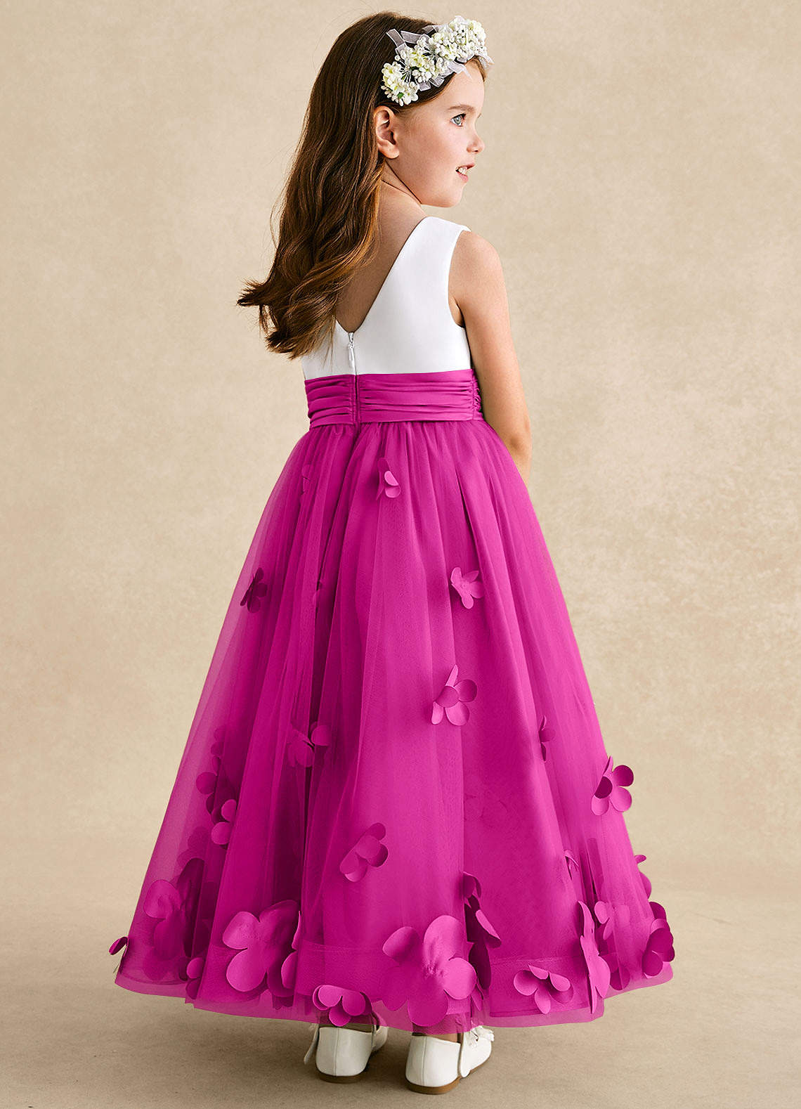 Azazie Vi Blumenmädchenkleider A-Linie ärmellos Tüll Kleid Fuchsia image3
