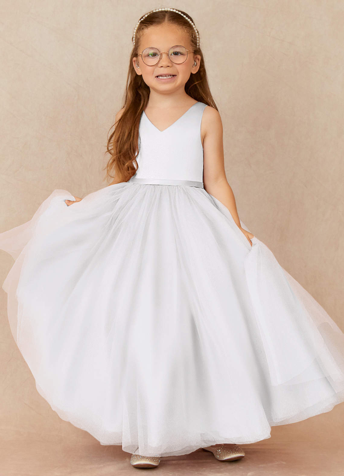 Azazie Marybell Flower Girl Dresses White A-Line Bow Tulle Dress image1