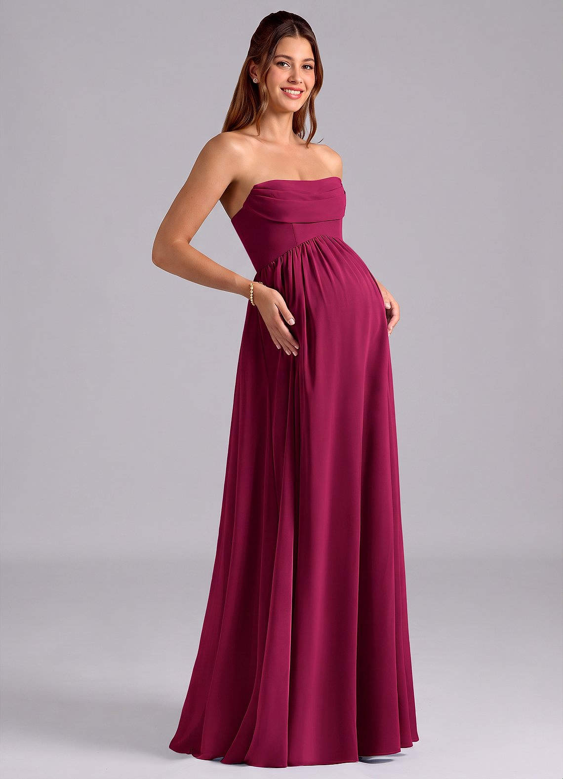 Azazie Saige At-home Try On Dresses A-Line Pleated Chiffon Floor-Length Dress image7
