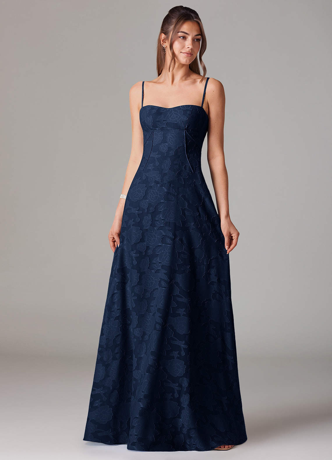 Azazie Valentine Bridesmaid Dresses Dark Navy A-Line Sweetheart Neckline Floral Burnout Dress image1