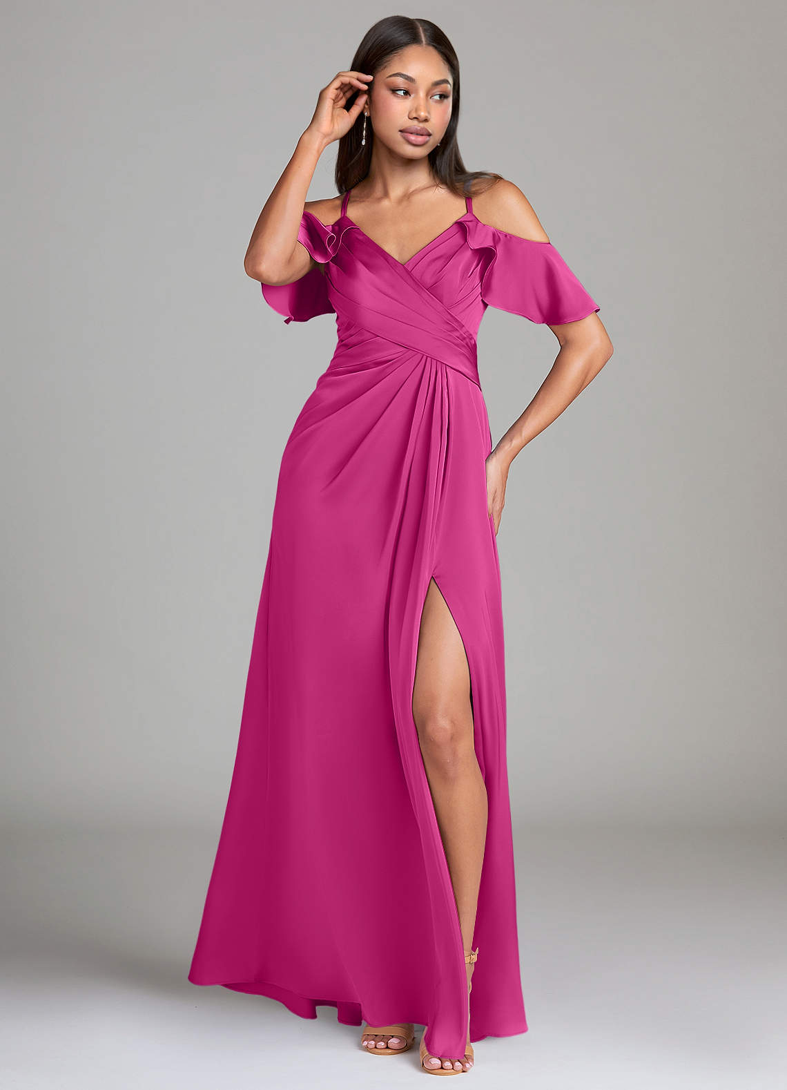 Azazie Dakota Fuchsia Stretch Satin Bridesmaid Dresses | Azazie