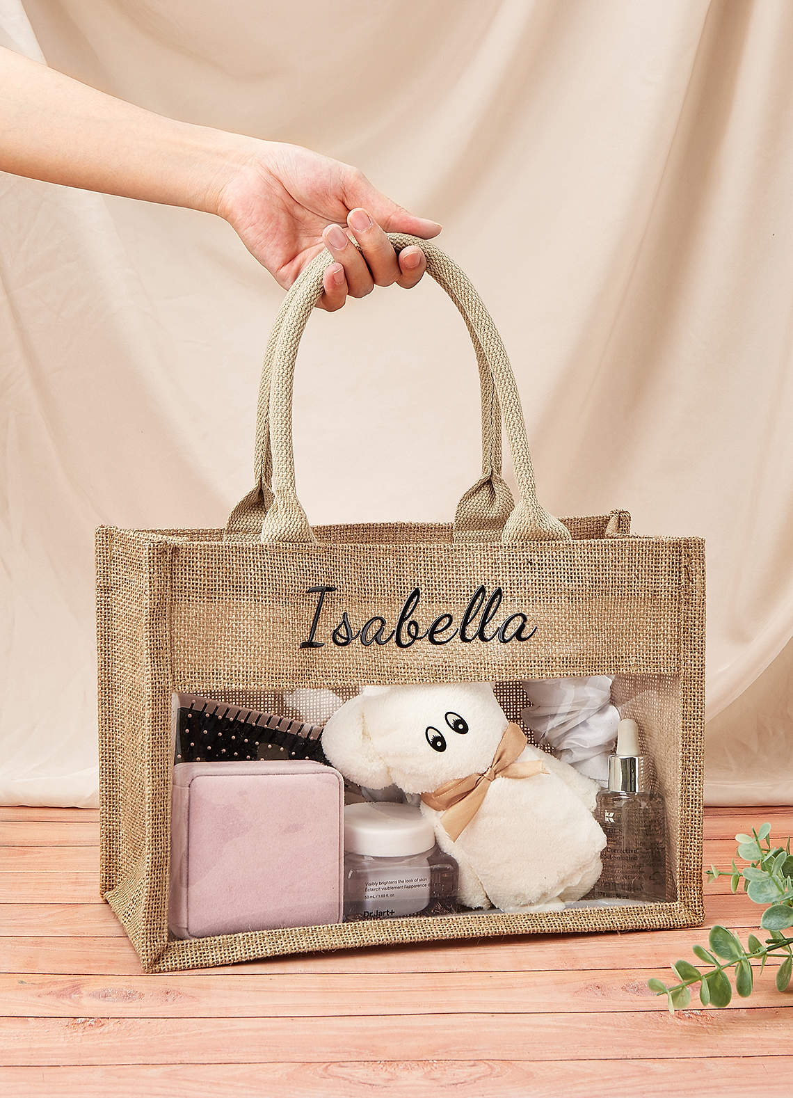 front Bolsa de arpillera personalizada para novia