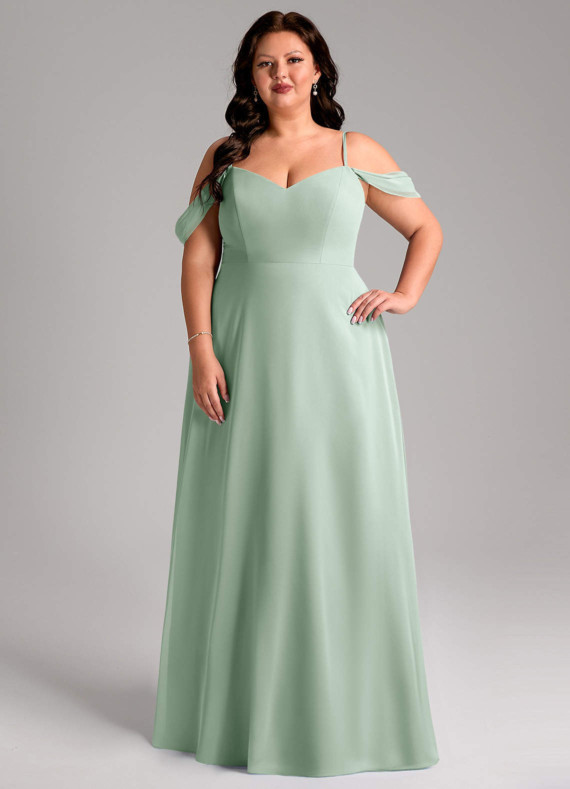 Azazie Marley Bridesmaid Dresses Agave A-Line Off the Shoulder Chiffon Convertible Dress image1