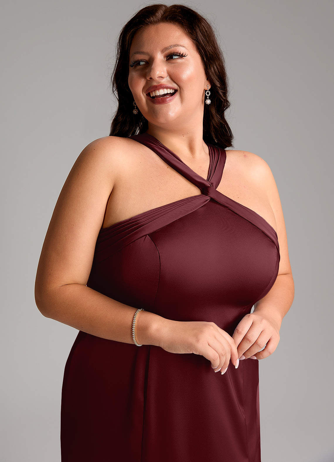 Azazie Rue Bridesmaid Dresses Cabernet A-Line Pleated Stretch Satin Dress image12