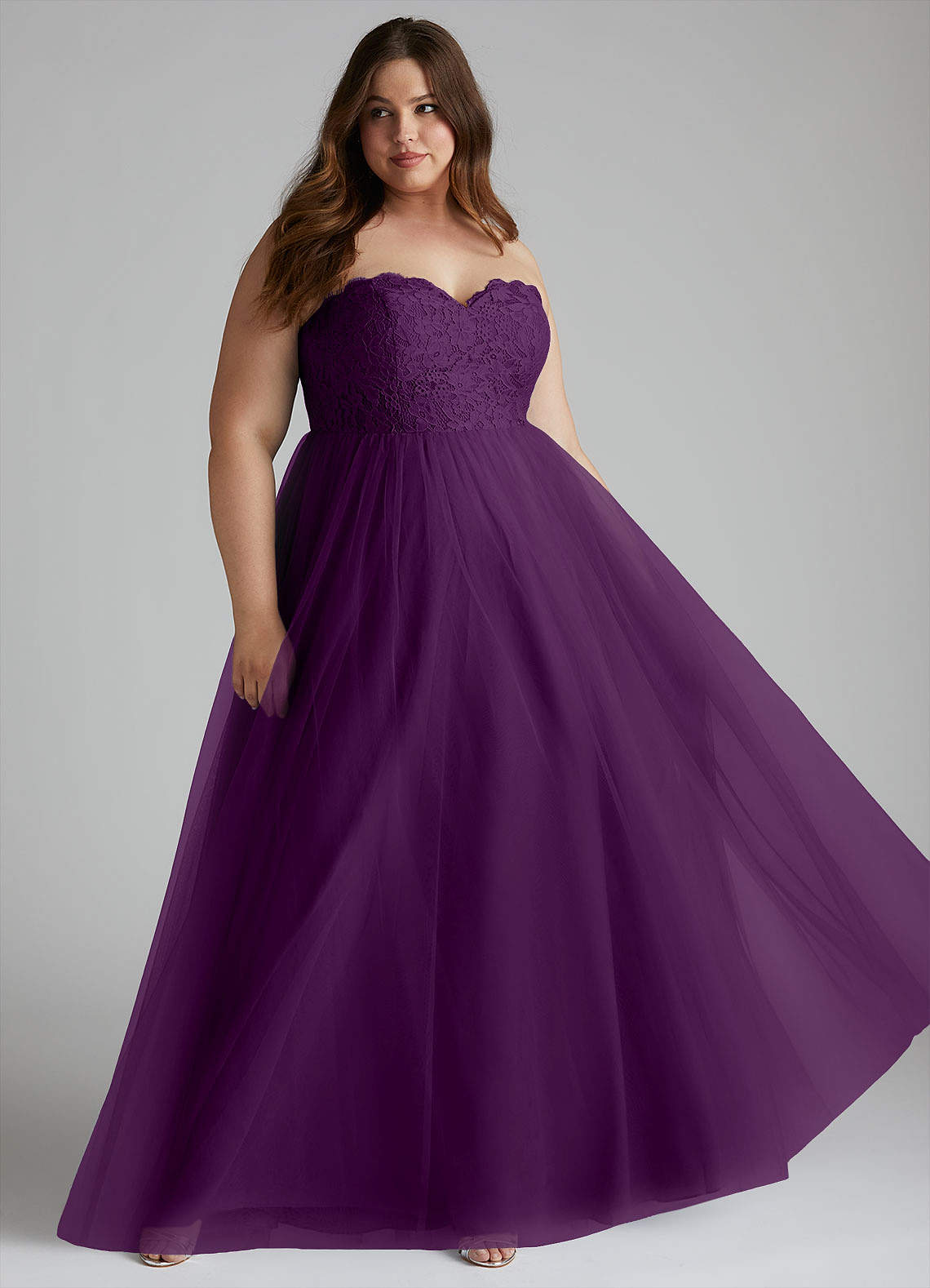 Azazie Roni Bridesmaid Dresses Grape A-Line Sweetheart Neckline Tulle Convertible Dress image1