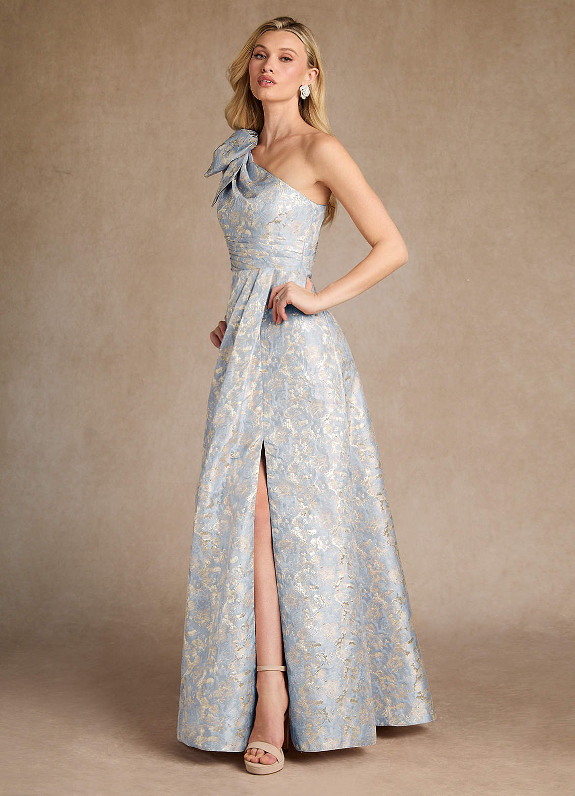 Azazie Easton Mother of the Bride Dresses Dusty Blue A-Line One Shoulder Jacquard Dress image1