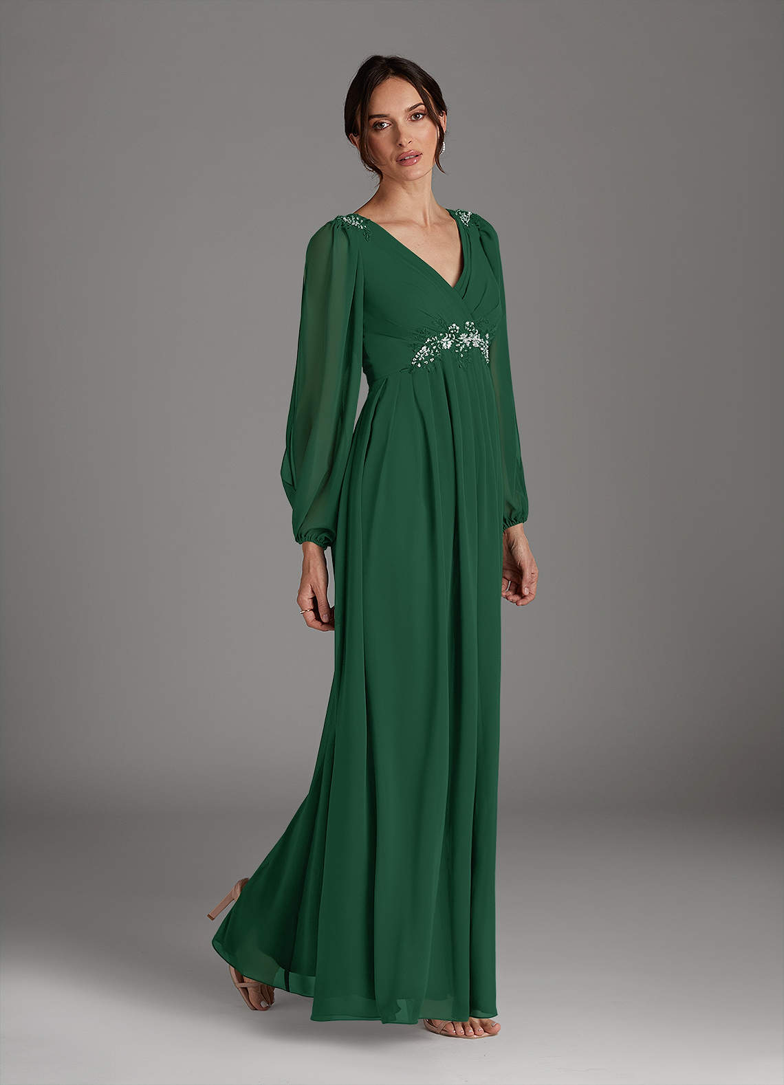 Azazie Gypsy Mother of the Bride Dresses Dark Green A-Line V-Neck Sequins Chiffon Dress image3