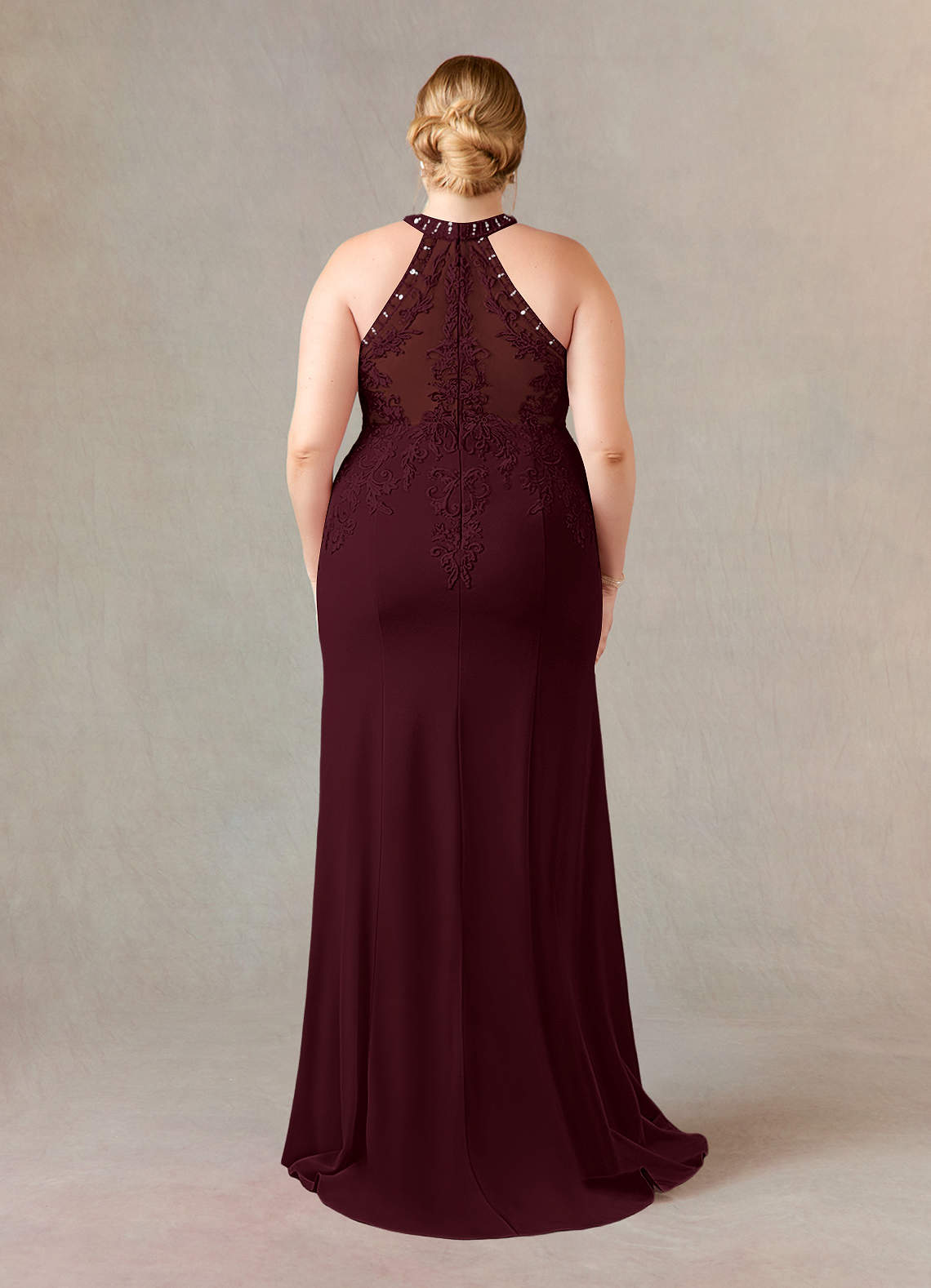 Azazie Tyra Mother of the Bride Dresses Cabernet Mermaid Halter Lace Stretch Crepe Dress image8