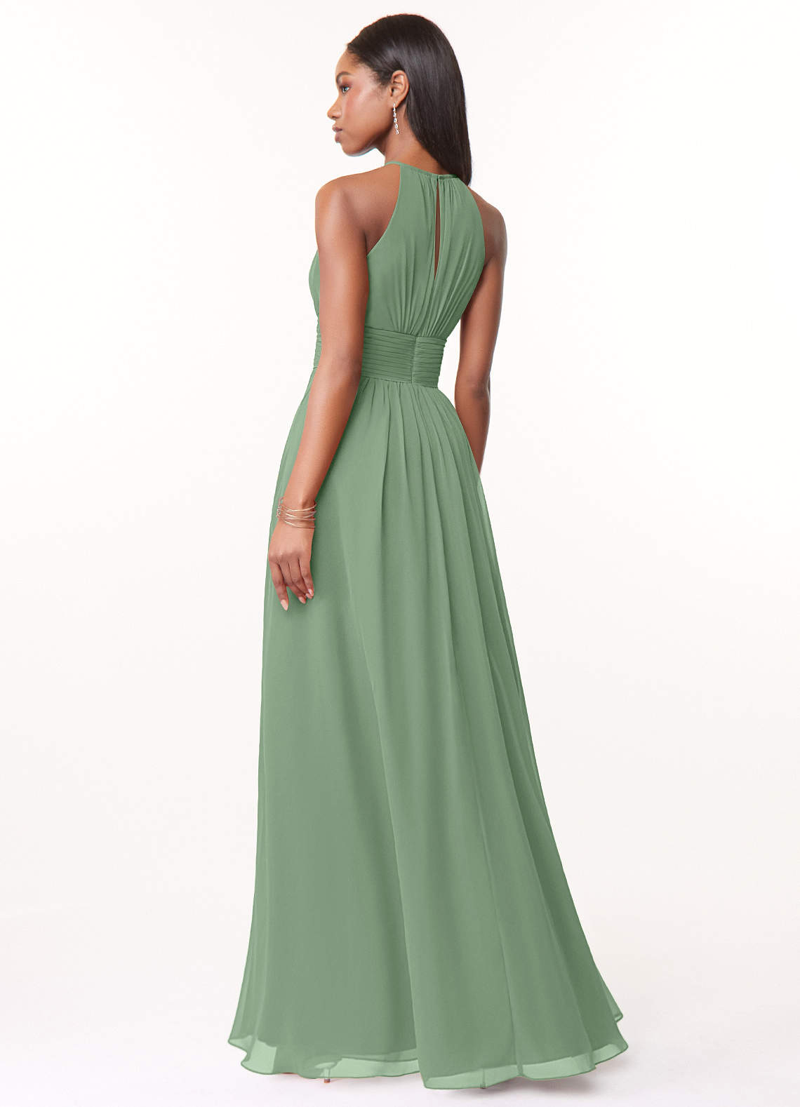 Azazie Bonnie Bridesmaid Dresses Matcha A-Line Keyhole Ruched Chiffon Dress image1