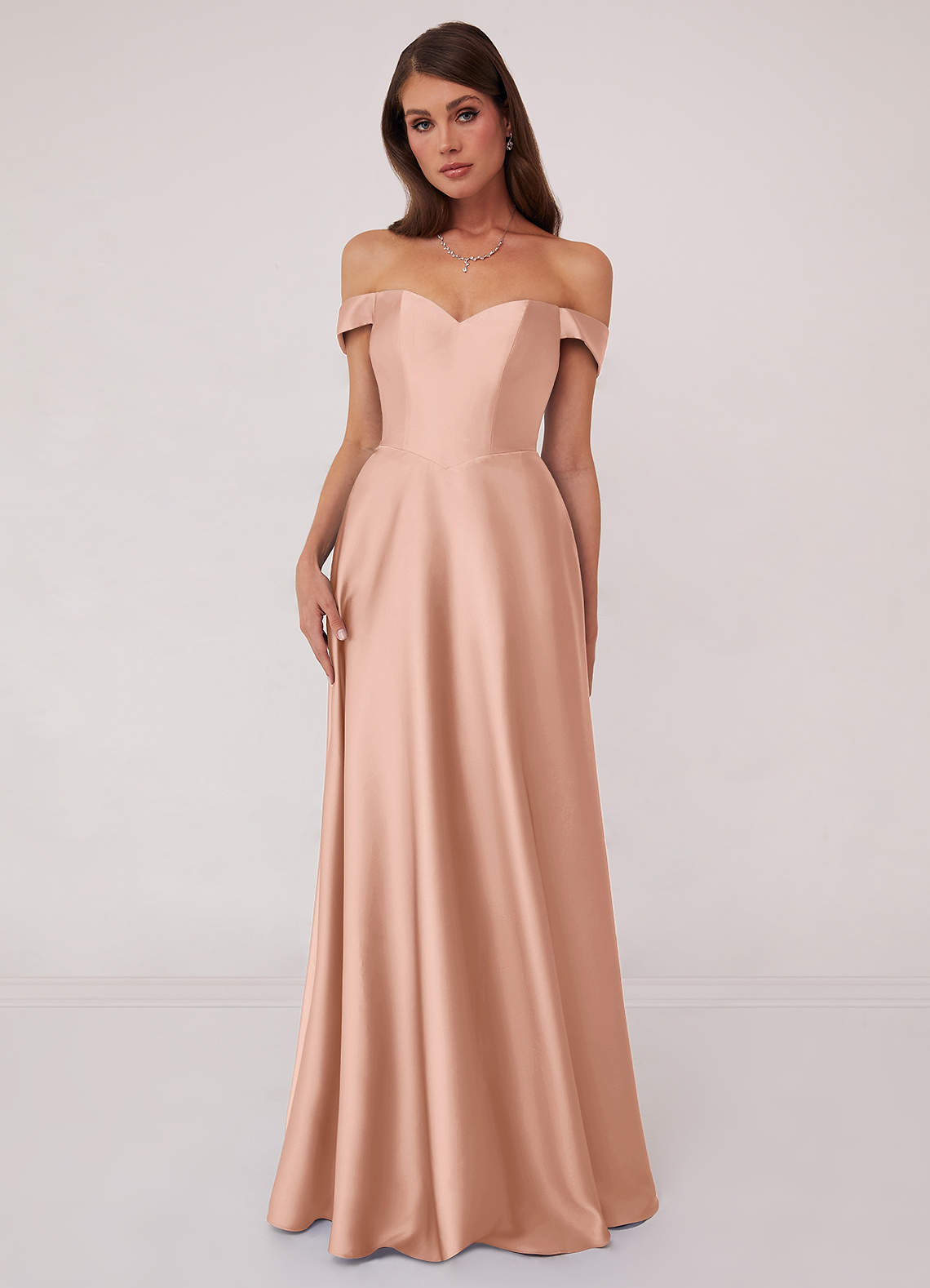 Barbie ♥ Azazie Brautjungfernkleider Wandelbar A-Linie Schulterfrei Stretch-Satin Kleid Roségold image1