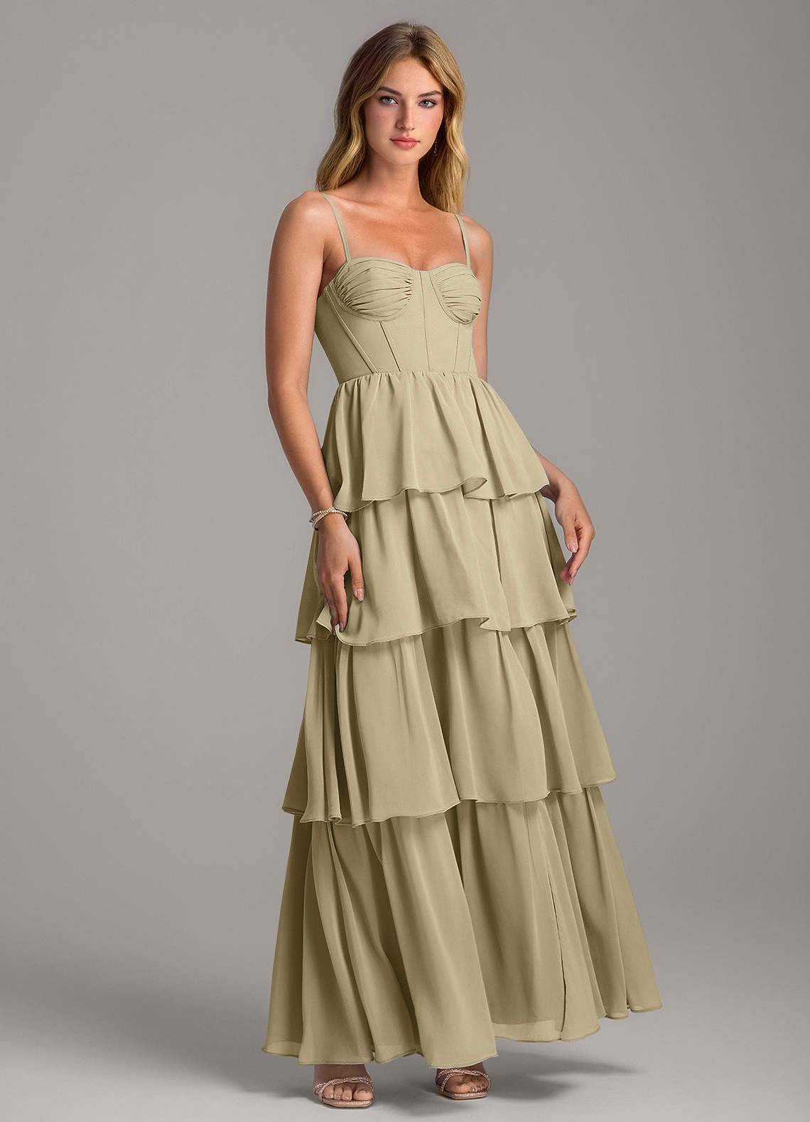 Azazie Alanna Bridesmaid Dresses Moss Green A-Line Sweetheart Neckline Chiffon Dress image1
