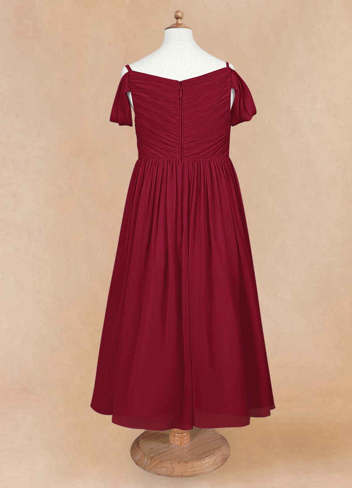 Azazie A-Line V-Neck Tea-Length Chiffon Flower Girl Dresses - Burgundy