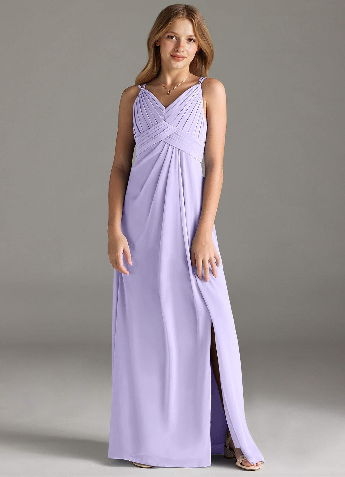 Azazie Maren Allure Junior Lilac A-Line Lace Chiffon Dress image1