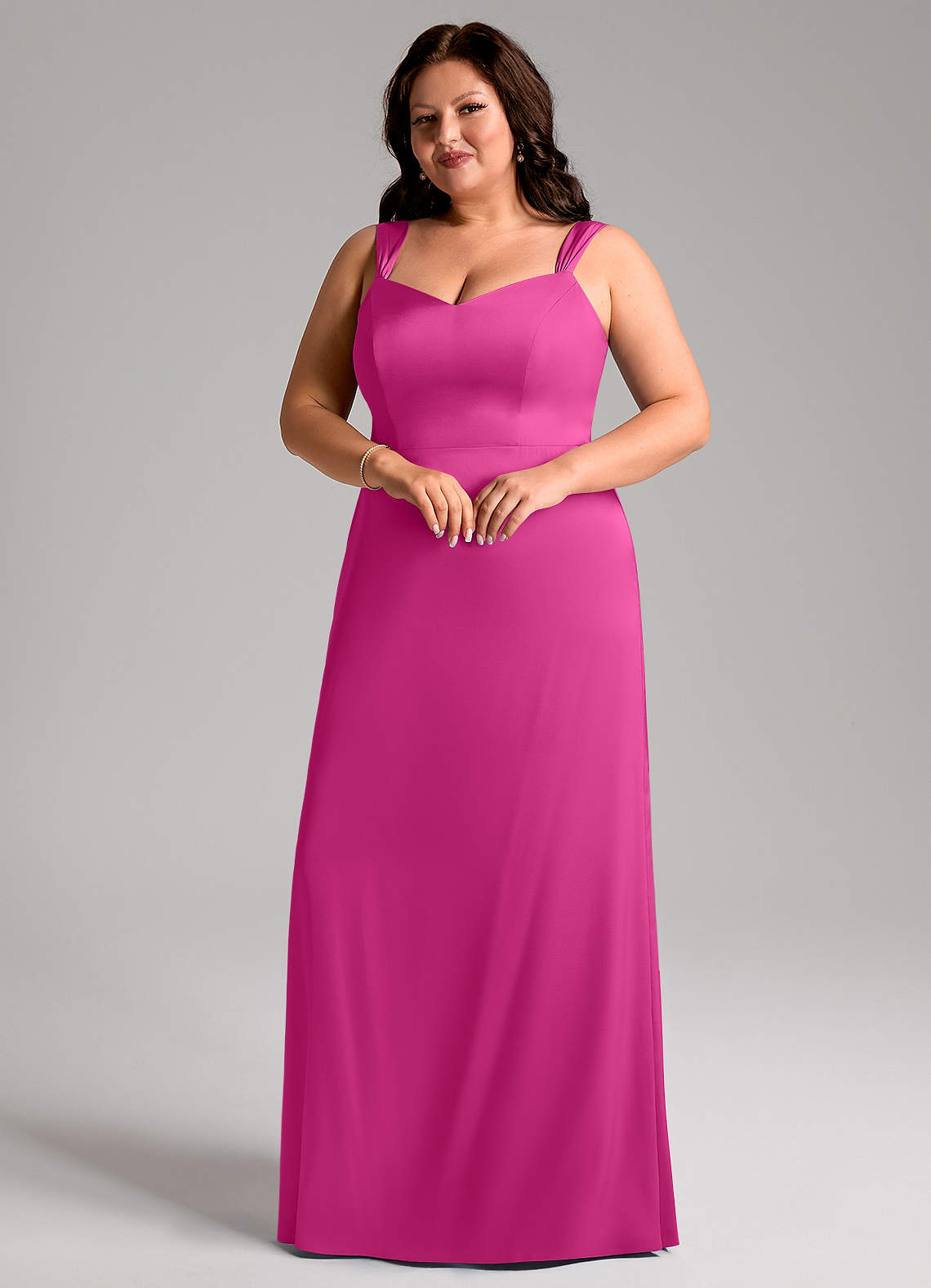 Azazie Denice Robes de demoiselle d'honneur Robe Fourreau en Satin extensible Plissée Fuchsia image5