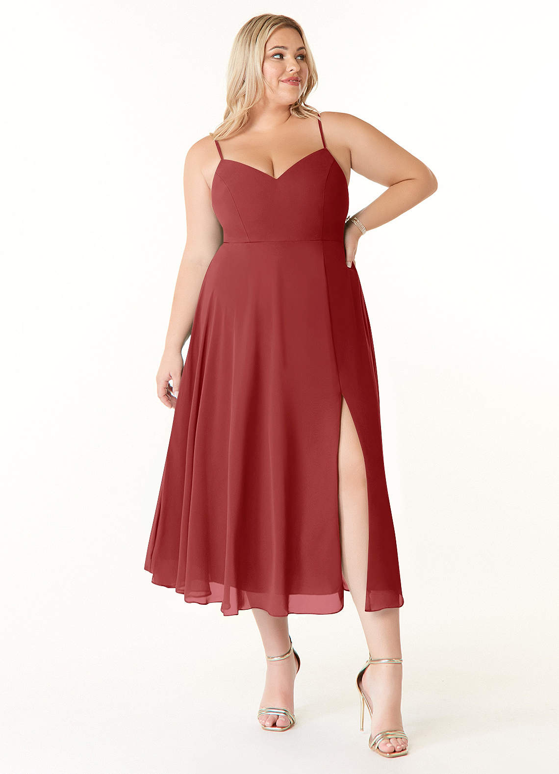 Azazie Clarissa Bridesmaid Dresses Rust A-Line V-Neck Chiffon Dress image1