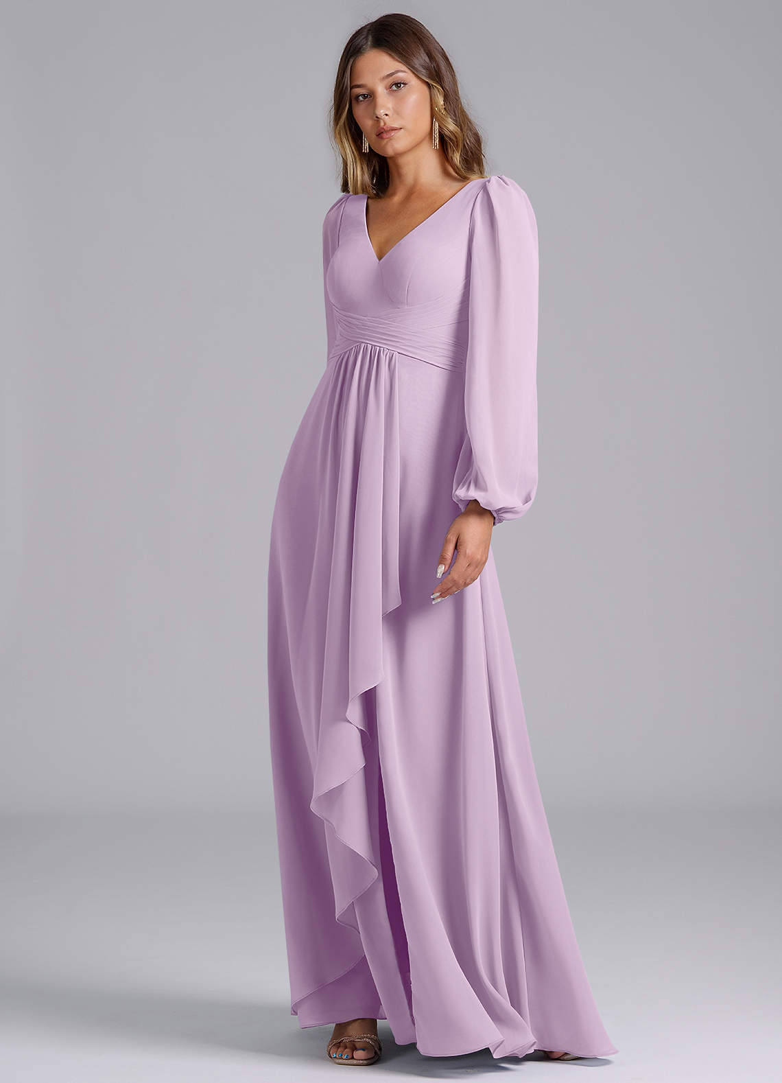 lilac bridesmaid dresses with sleeves Azazie Liah