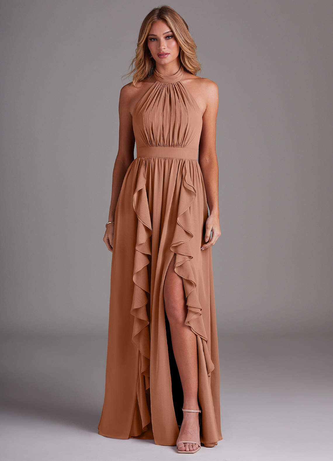 Azazie Avary Bridesmaid Dresses Bronzer A-Line Pleated Chiffon Dress image1