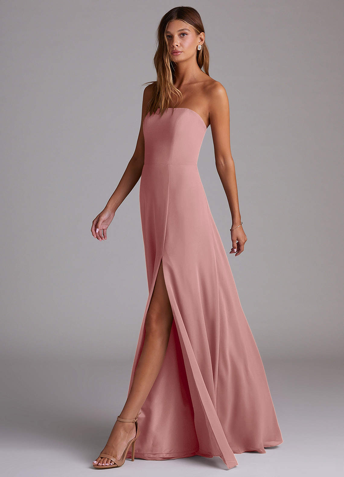 Azazie Wren Bridesmaid Dresses Dusty Rose A-Line Side Slit Chiffon Convertible Dress image5