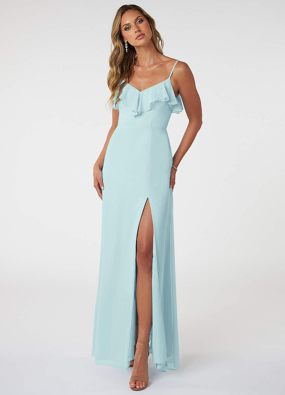 Azazie Natalia Bridesmaid Dresses Sea Glass A-Line Chiffon Dress image1