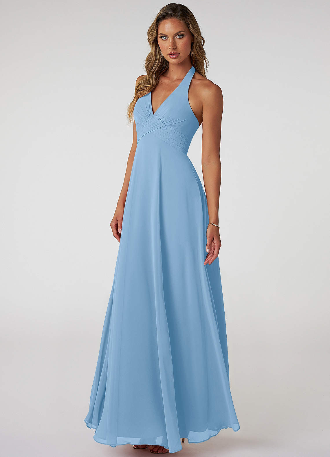 Azazie Tessie At-home Try On Dresses Matcha A-Line V-Neck Pleated Chiffon Dress image2