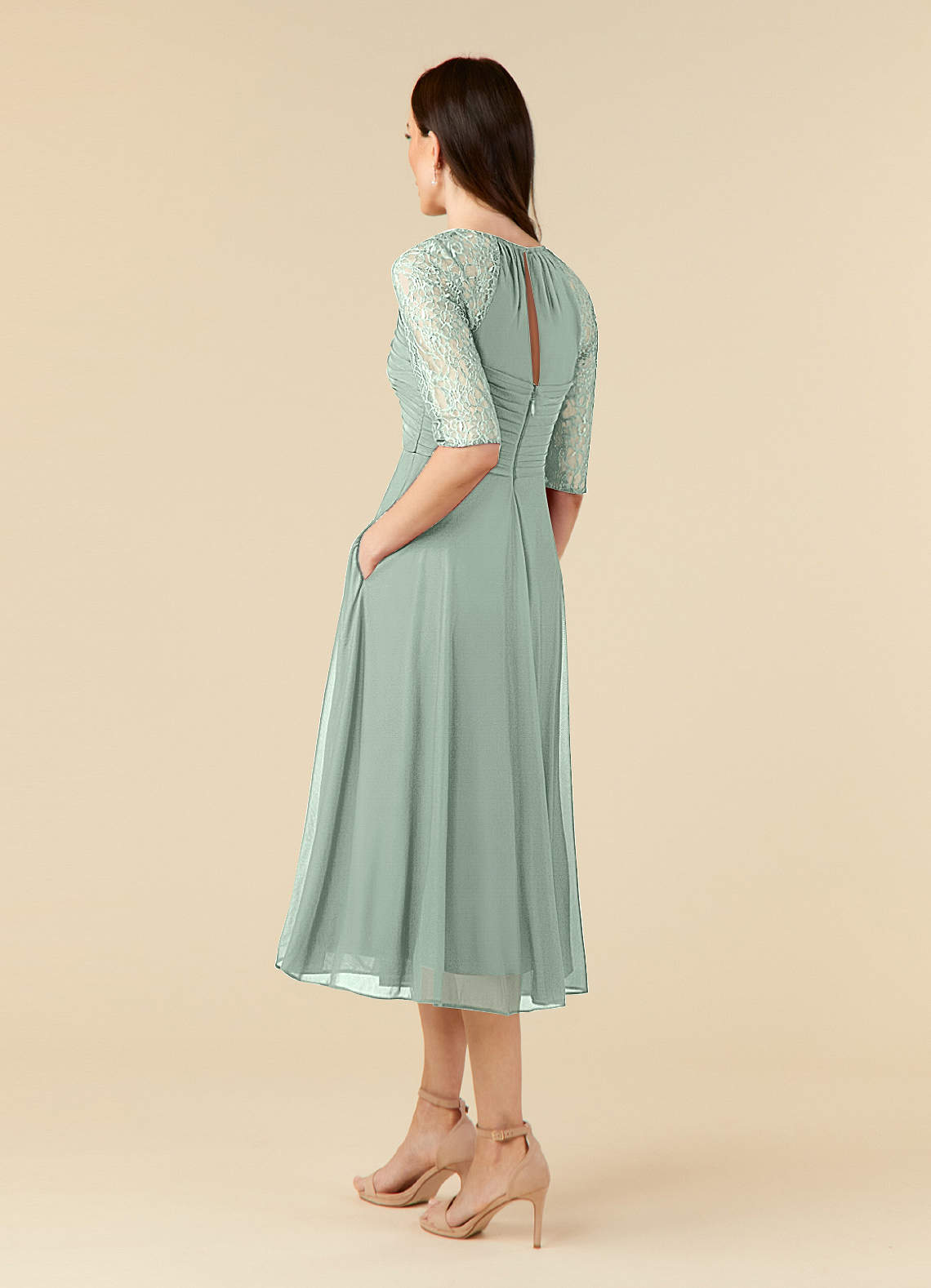 Azazie Gracelyn At-home Try On Dresses Agave A-Line Lace Dress image3