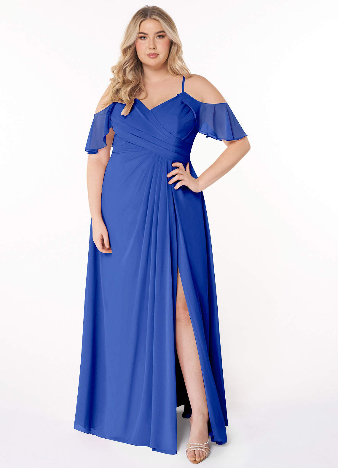 Azazie Dakota Bridesmaid Dresses Royal Blue A-Line V-Neck Pleated Chiffon Dress image1