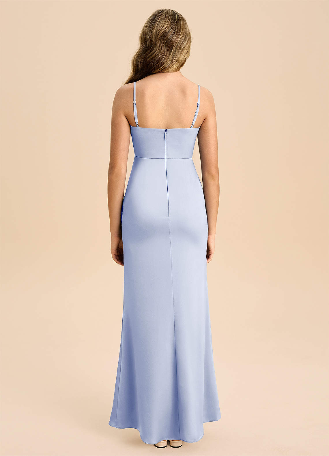 Azazie Buzzy Junior Vestido Gelo de Cetim elástico de Bainha com Plissado image1