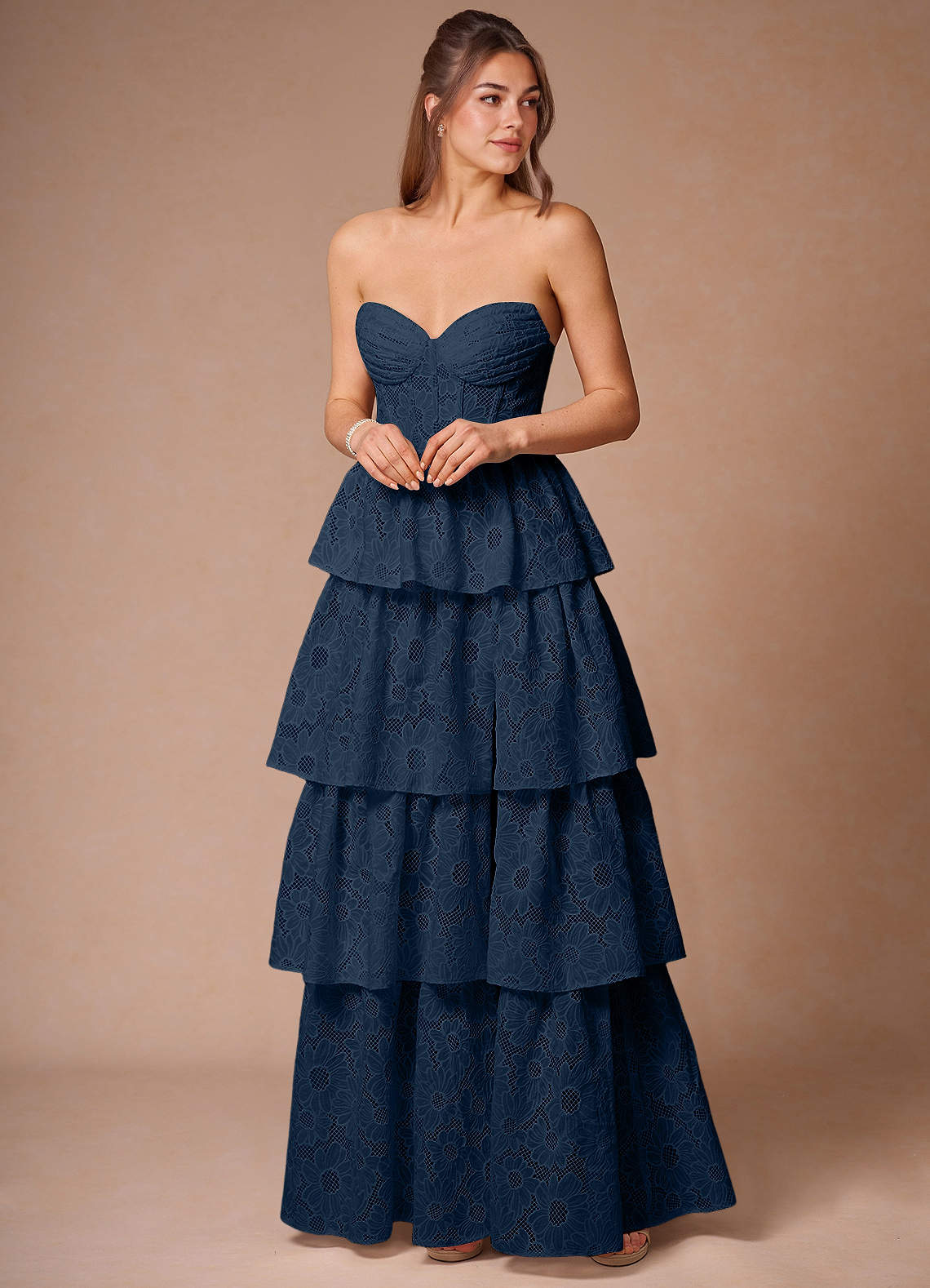 Galadriel Navy Lace Layered Dress | Azazie