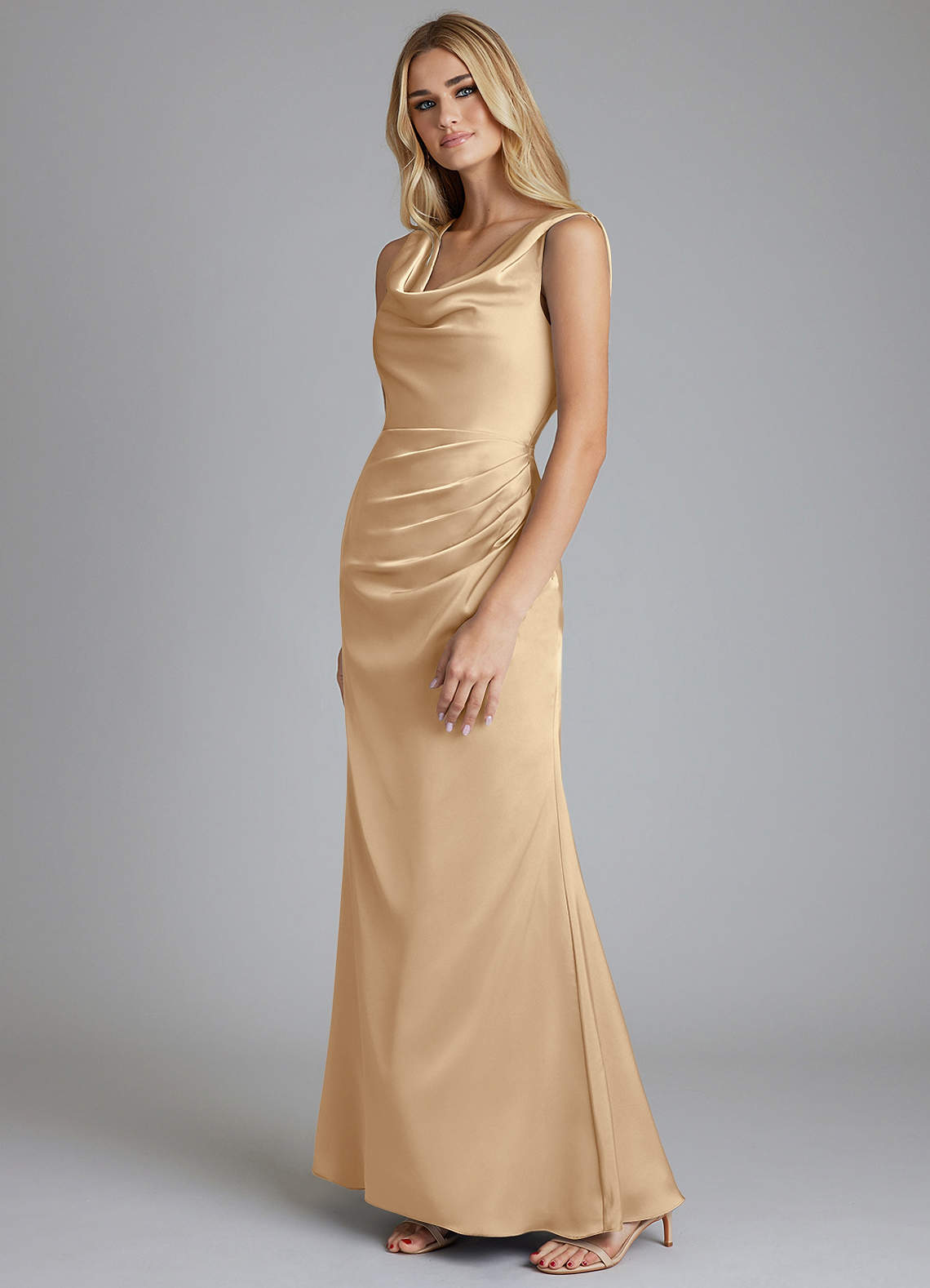 Azazie Tallie Champagne Stretch Satin Bridesmaid Dresses | Azazie UK