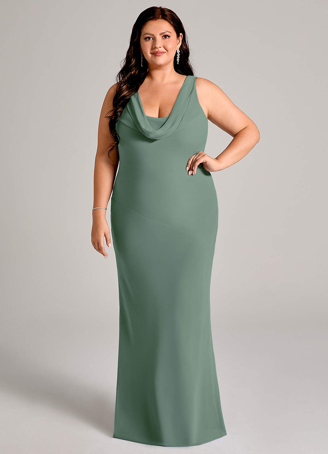 Azazie Rylina Jurken voor bruidsmeisjes Jurk van Chiffon met Zeemeermin Geplooid Eucalyptus image1