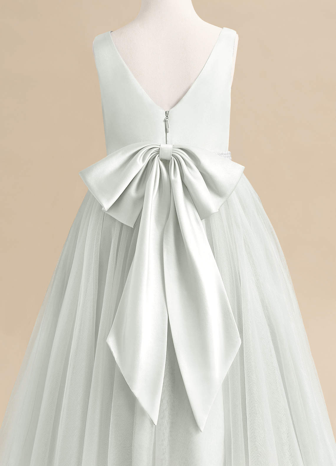 Azazie Firefly Flower Girl Dresses Ivory A-Line Bow Matte Satin Dress image5