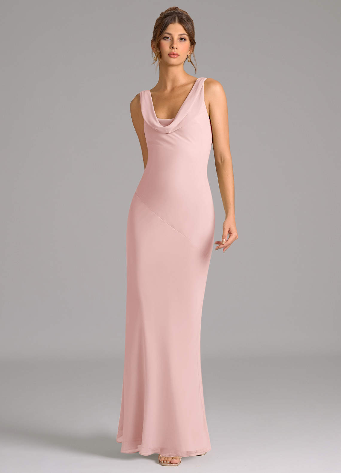 Azazie Rylina Bridesmaid Dresses Powder Pink Mermaid Pleated Chiffon Dress image2