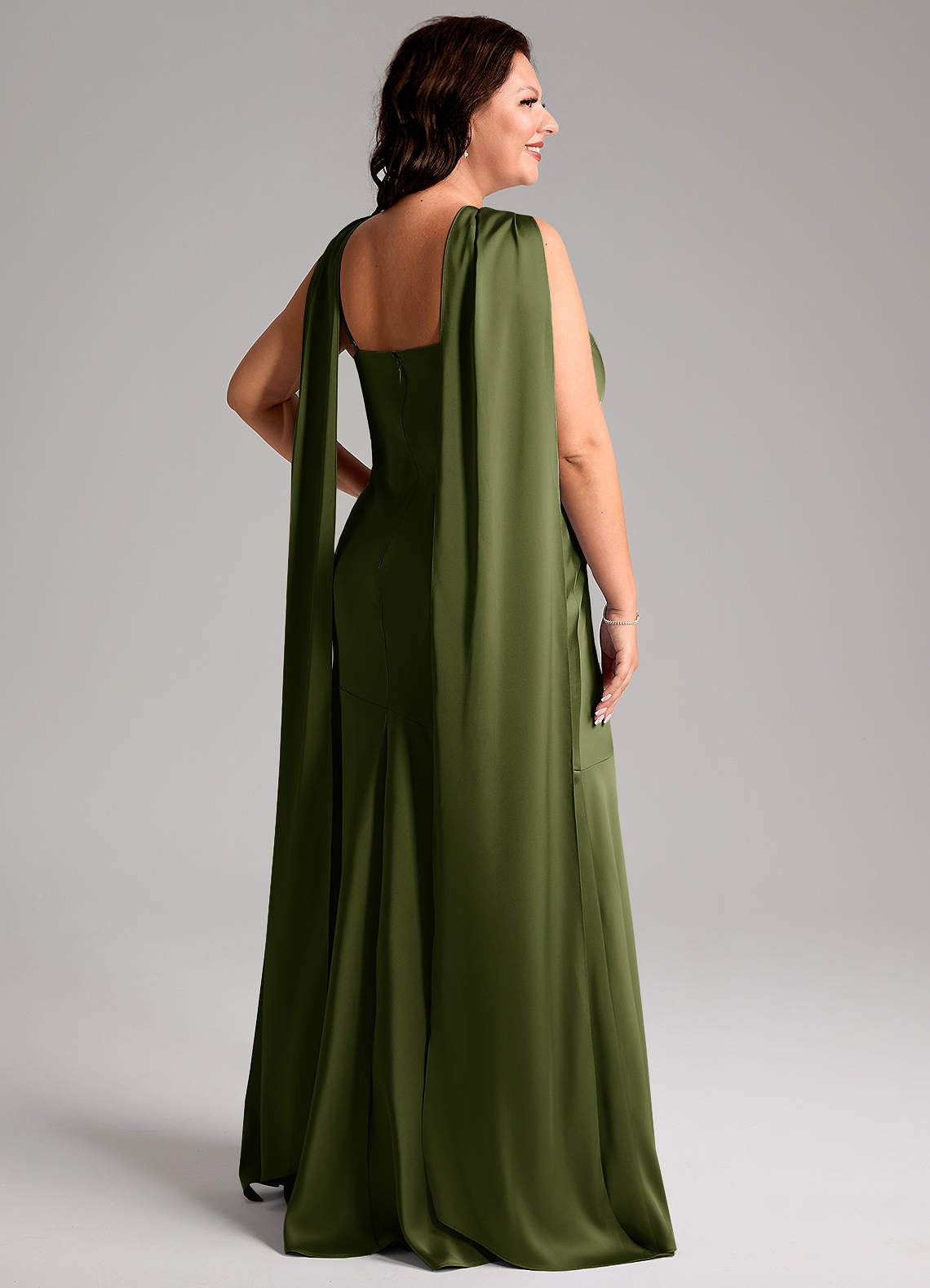 Azazie Kinsley Jurken voor bruidsmeisjes Jurk van Stretch Satijn met Zeemeermin Zijsplit Olijf image7