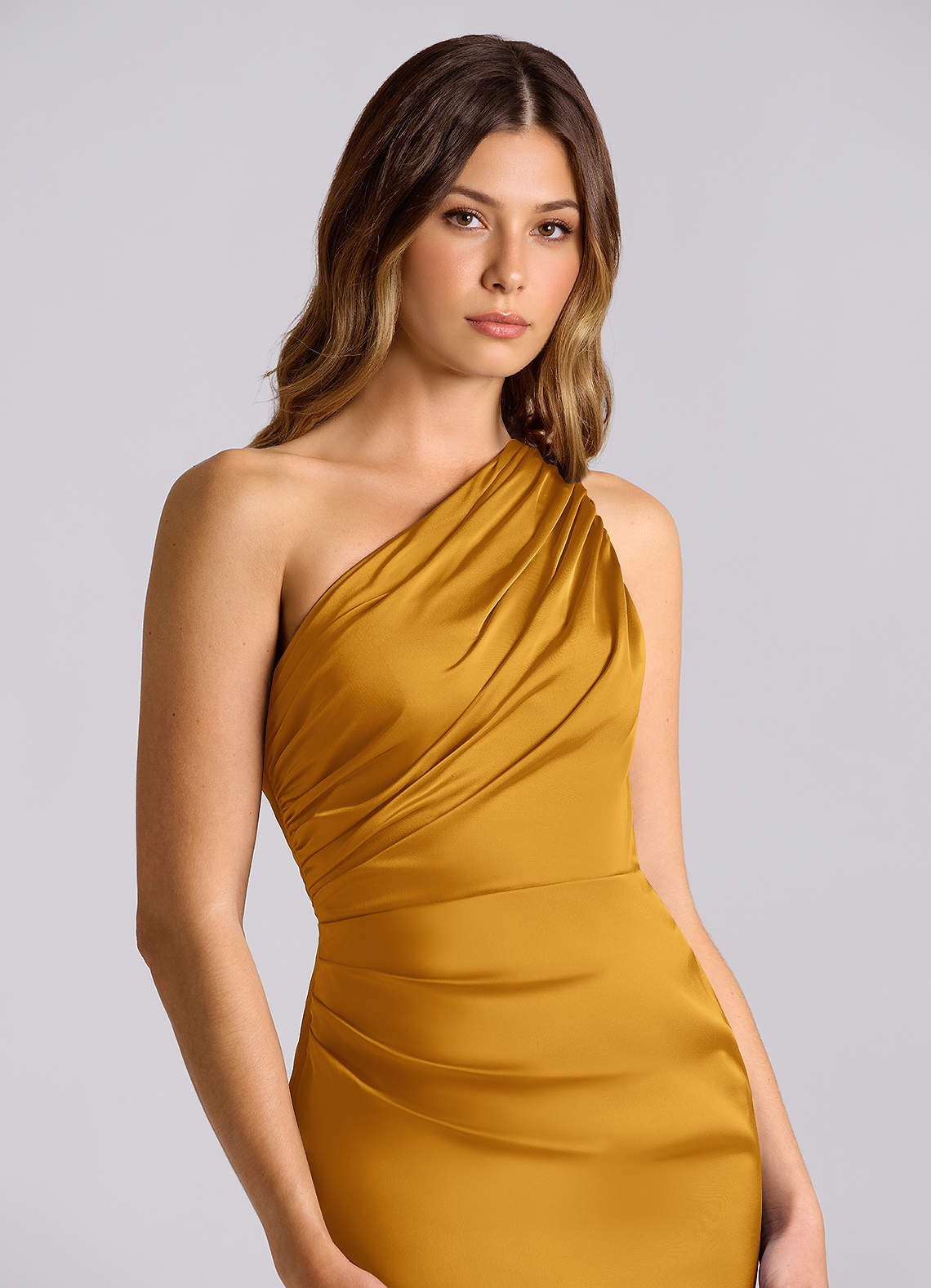 Azazie Akilah Brudepigekjoler Havfrue En skulder Stræk satin Gulv-længde Kjole image6