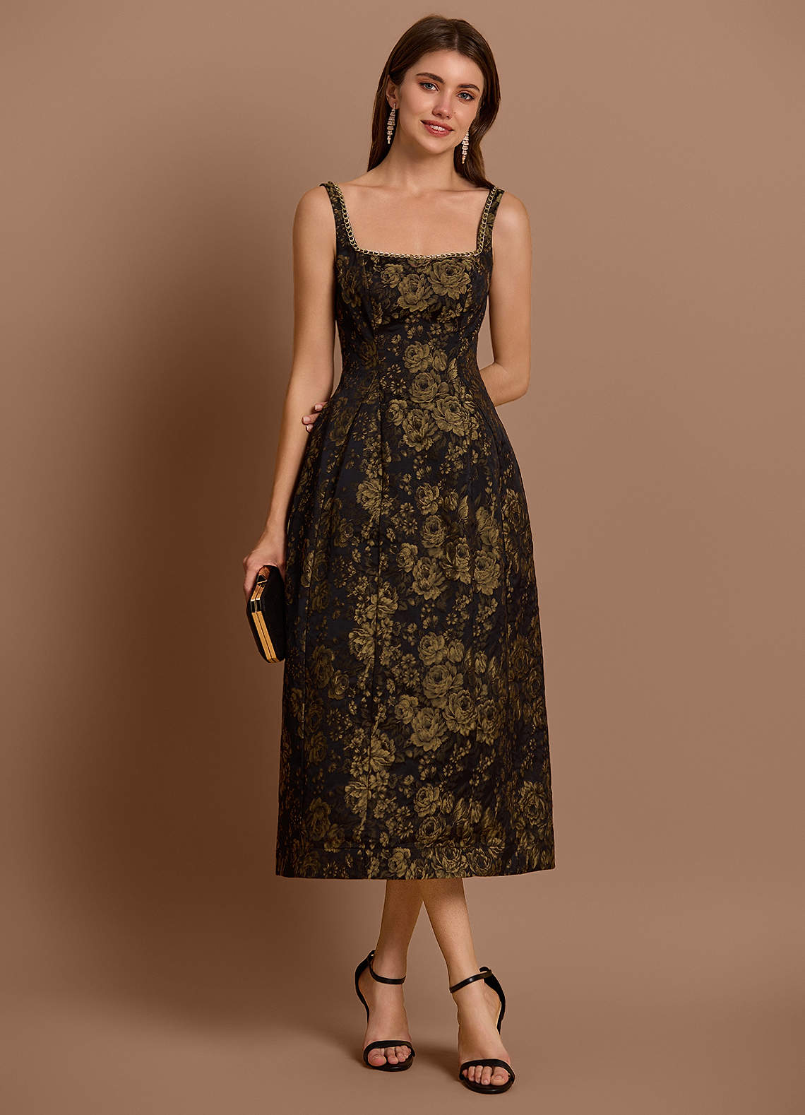 green emerald velvet dress Embellished Bandeau Cowl-Waist Mini Dress in Gold main image 0