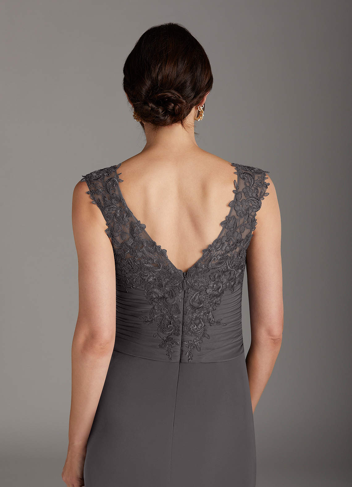 slim fit dress slacks Grey Lace Tulle Wedding Dresses with Sweetheart Neckline, Spaghetti Straps & Chapel Train main image 0