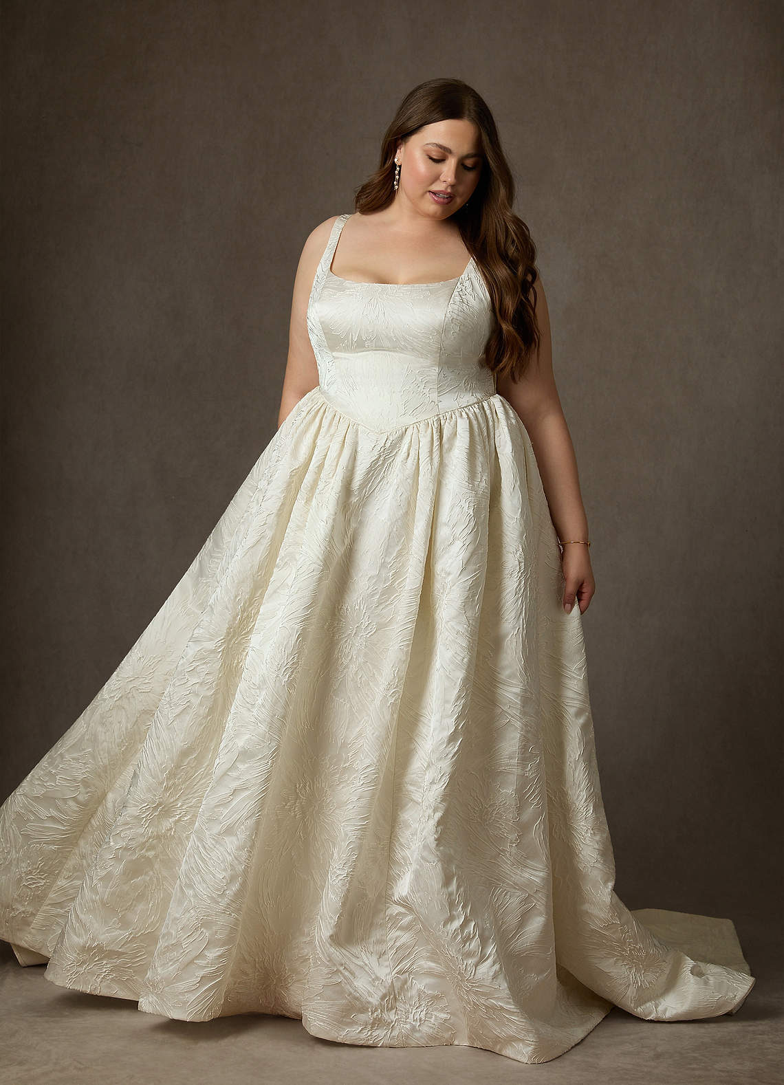 Azazie Skylin At-home Try On Dresses Antique White Ball-Gown with Pockets Floral Jacquard Dress image20