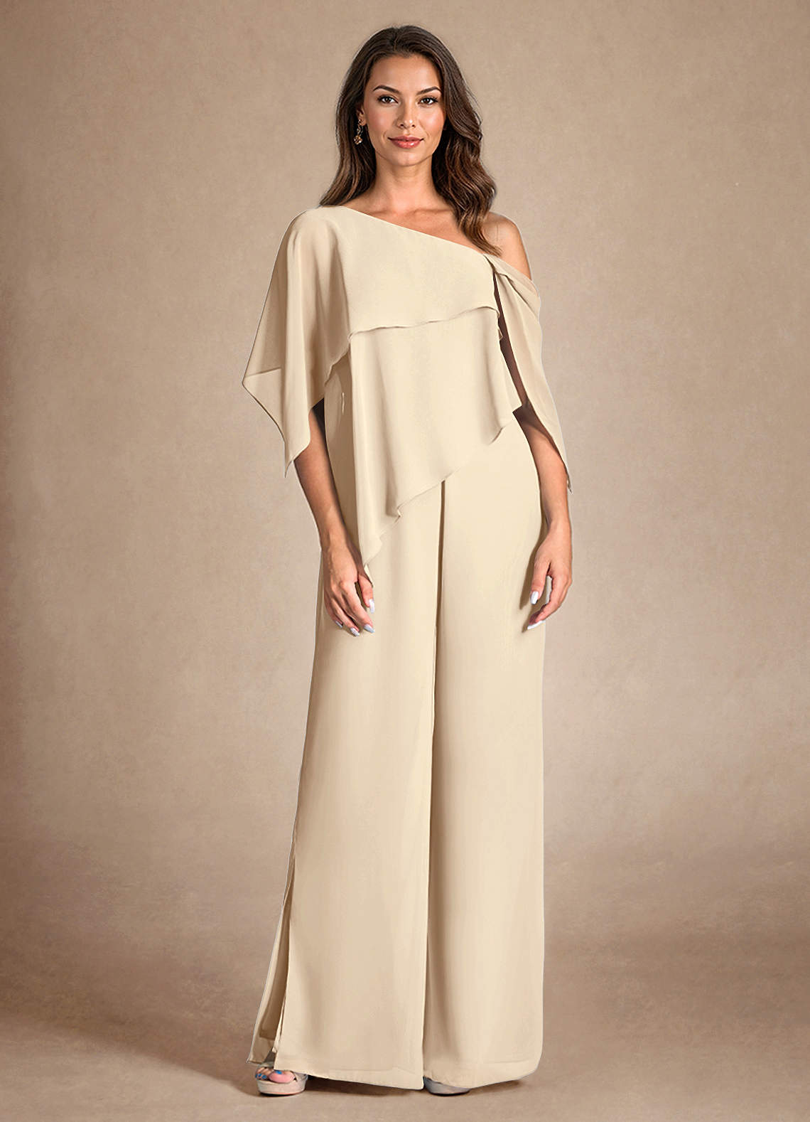 Azazie Halima Abiti per la Madre della Sposa Abito Tuta Pantaloni in Chiffon Spacco Laterale Champagne image6