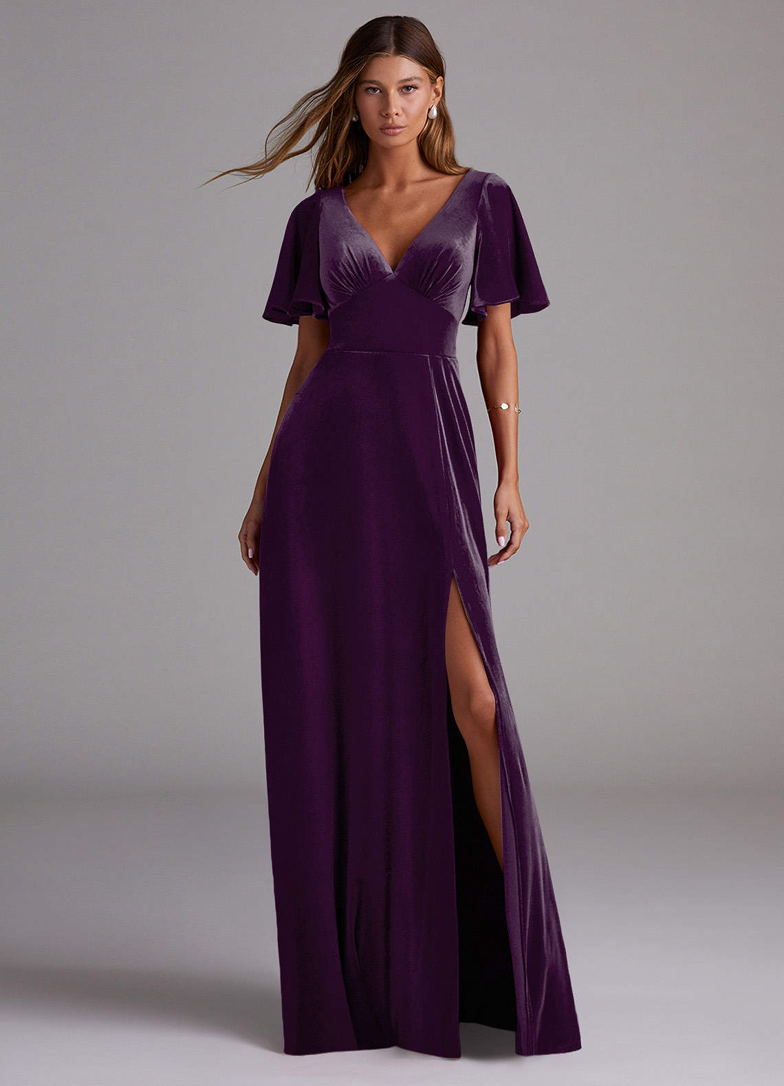 strapless open back dress Velvet Tea Length Formal Dress, Velvet Wedding Party Dresses – jkprom main image 1