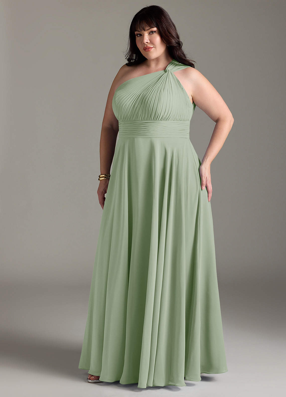 Azazie Charlize Bridesmaid Dresses Dusty Sage A-Line One Shoulder Chiffon Dress image10