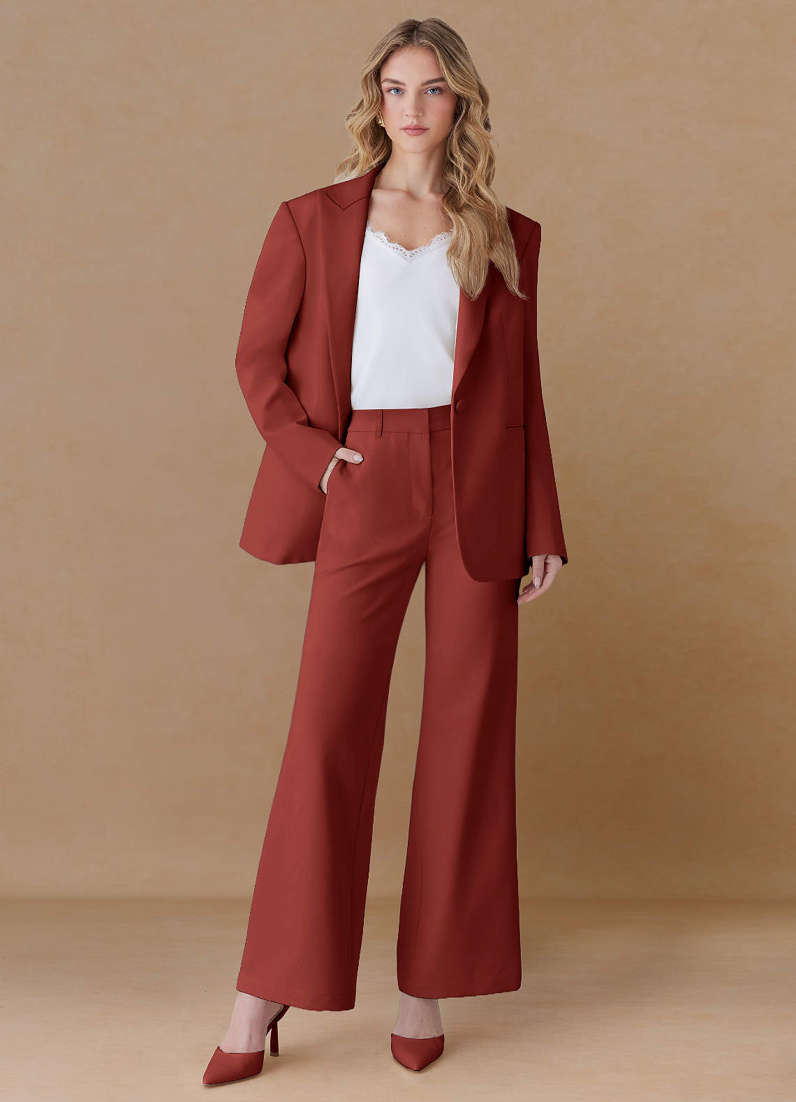 front Amelia Terrakotta Raffiniertes Webmuster, Performance Oversized Blazer