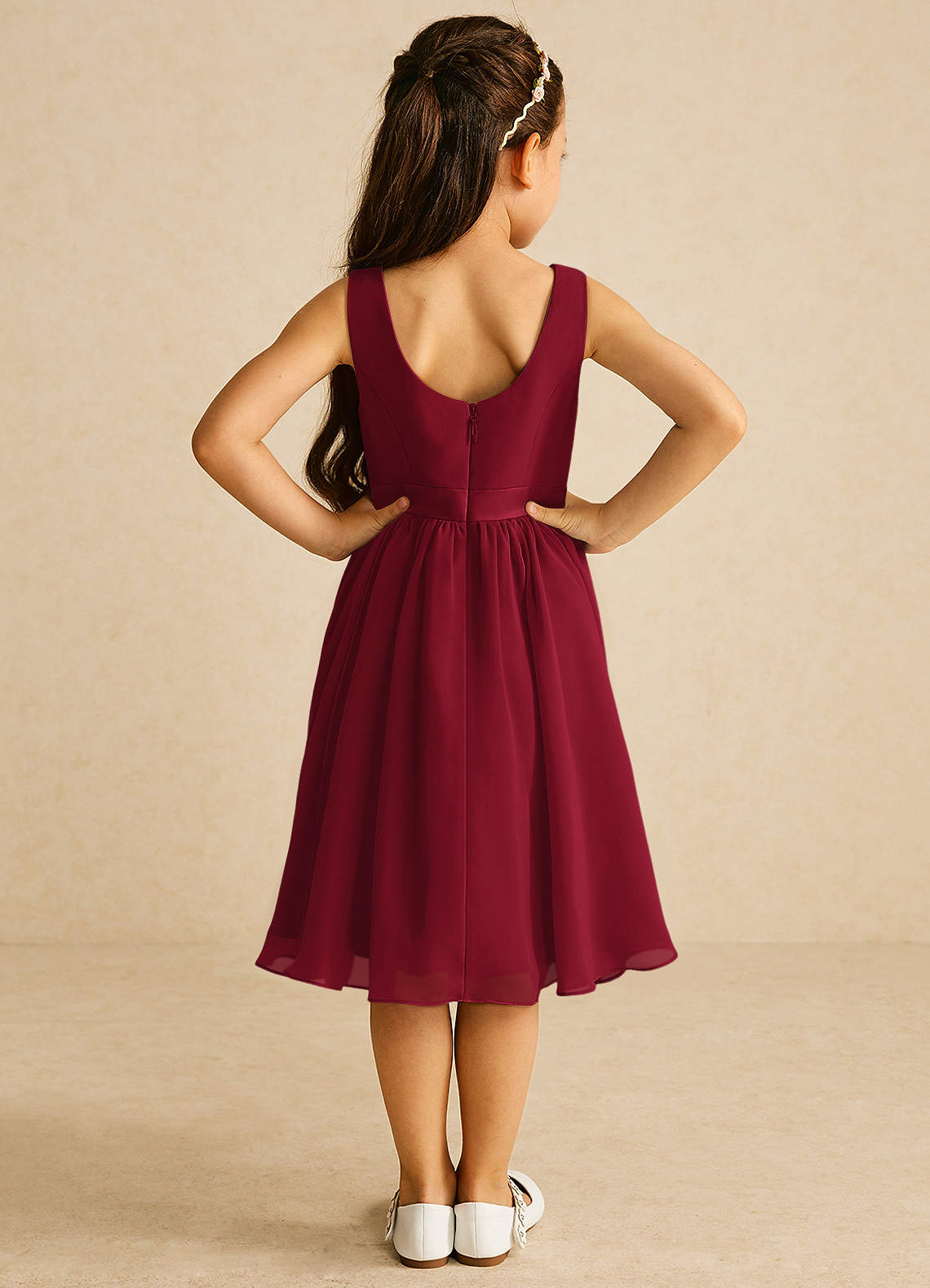 Azazie Ari Flower Girl Dresses Burgundy A-Line Sleeveless Chiffon Dress image5