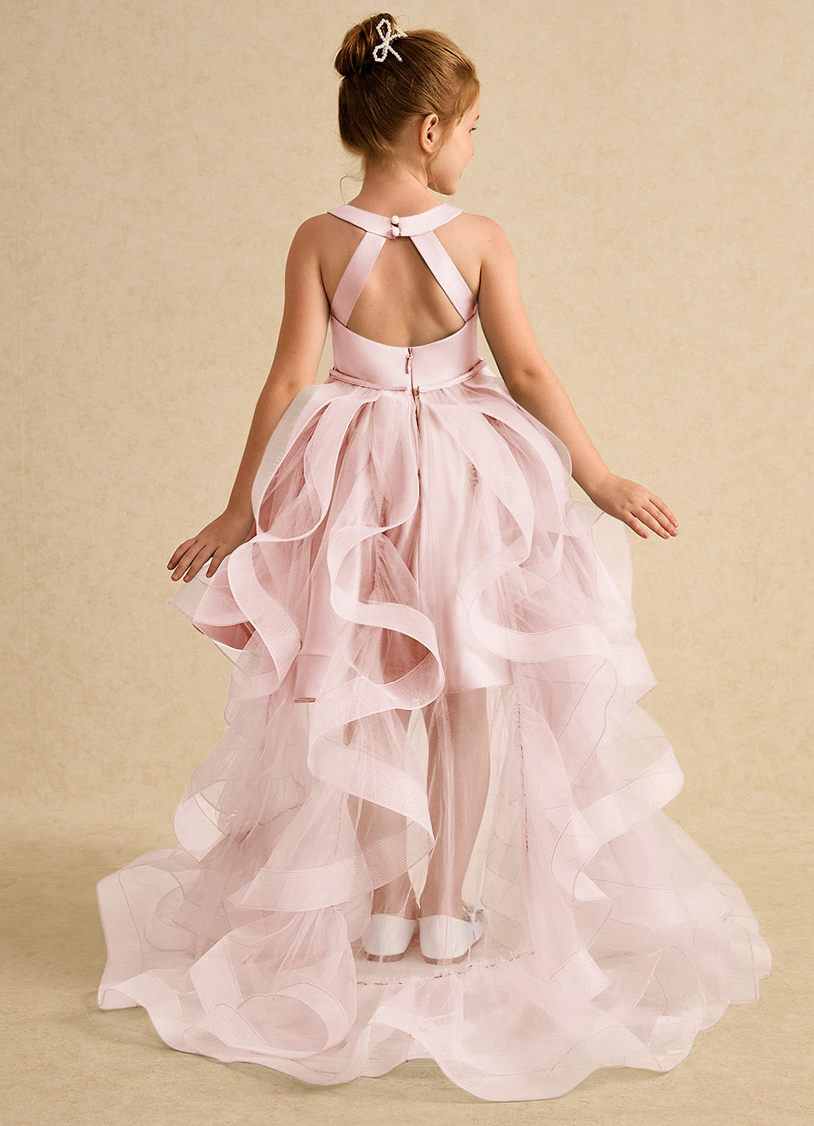 Azazie Julietta Flower Girl Dresses Blushing Pink Ball-Gown Convertible Tulle Dress image1
