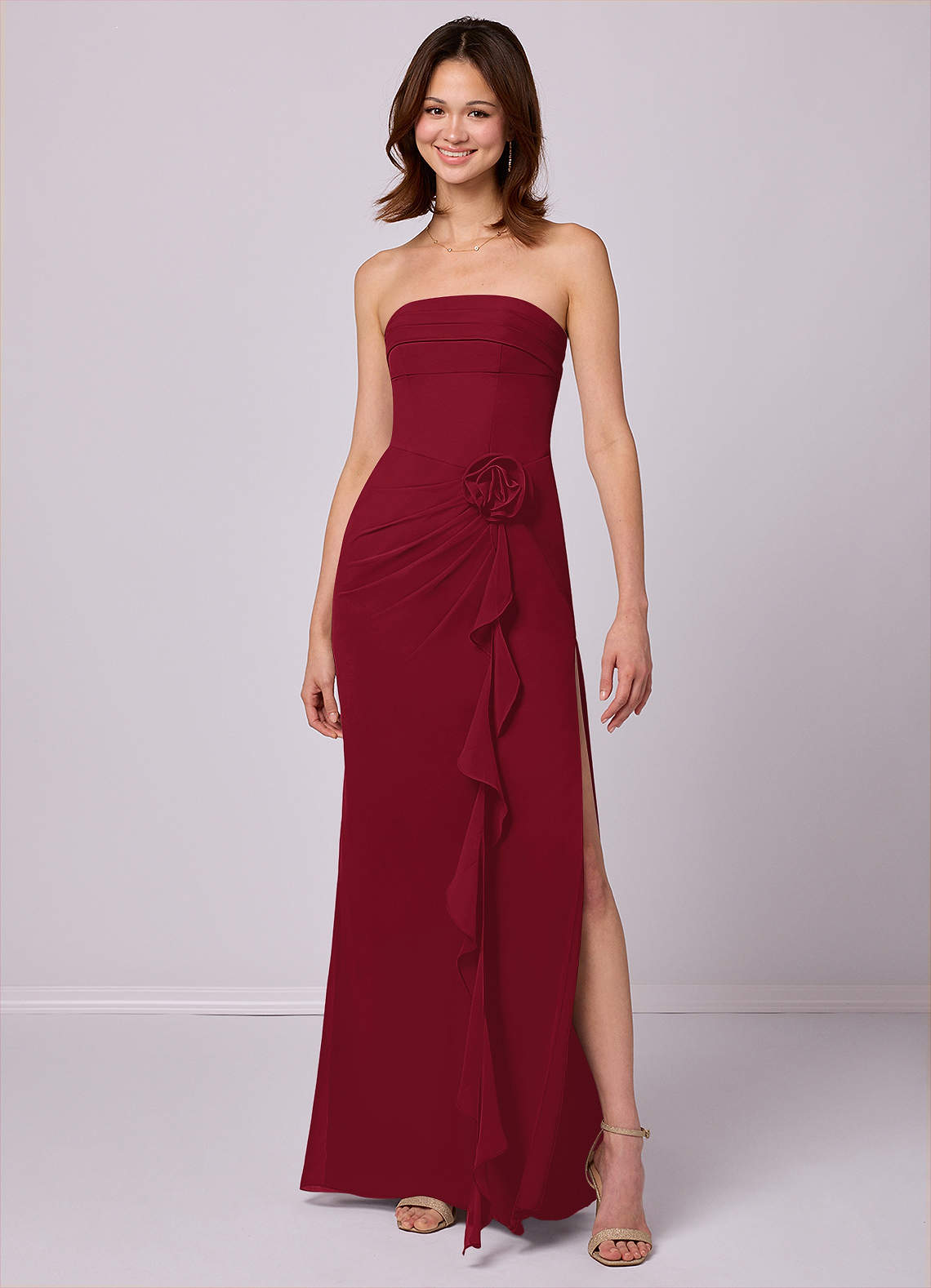 Barbie ♥ Azazie Bridesmaid Dresses Burgundy Sheath Strapless Chiffon Convertible Dress image1