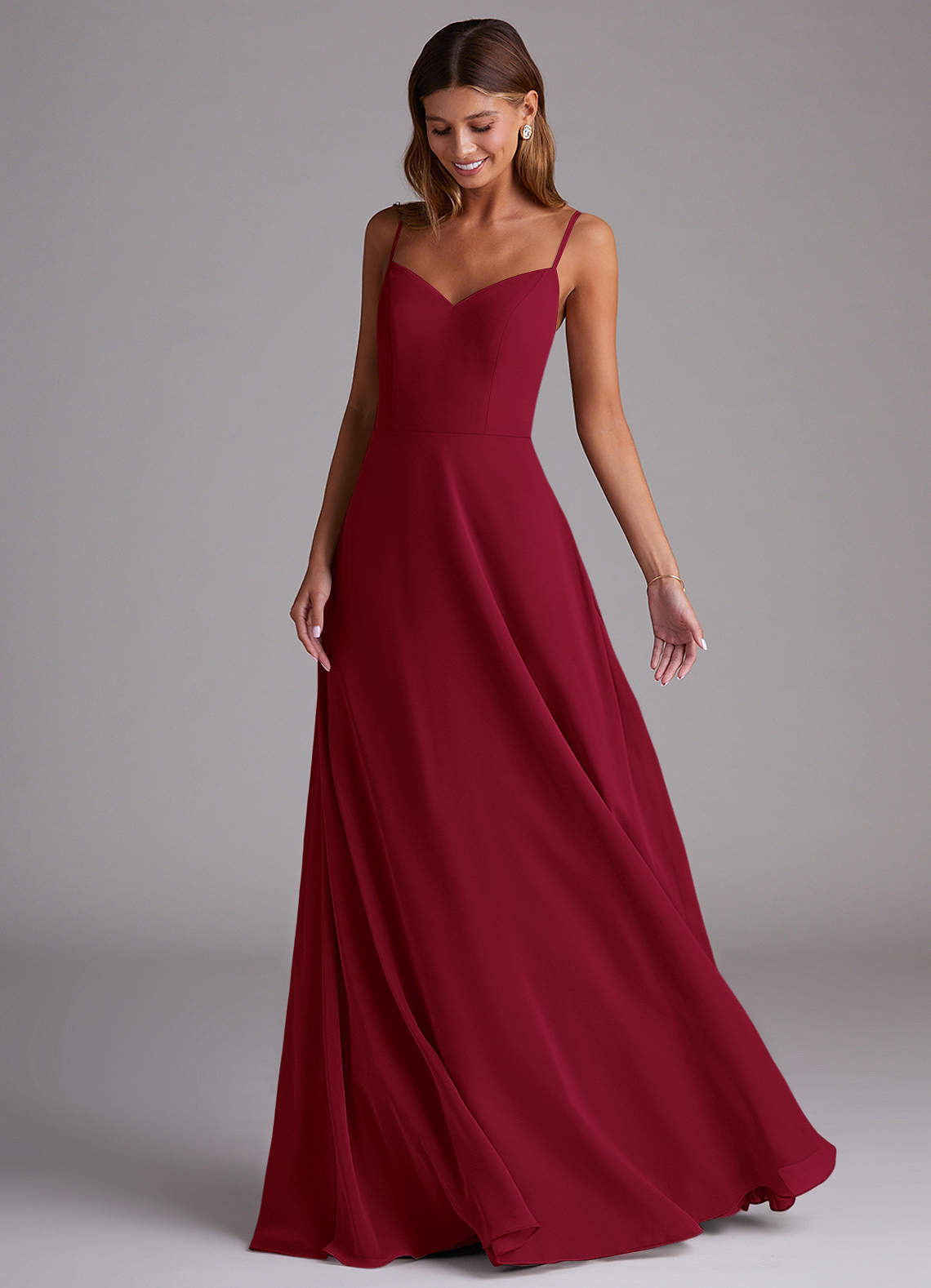 Azazie Marley Bridesmaid Dresses Burgundy A-Line Off the Shoulder Chiffon Convertible Dress image4