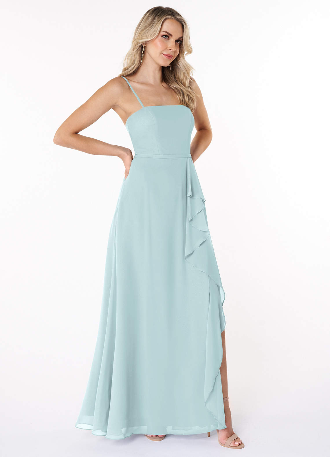 Azazie Kaylee Bridesmaid Dresses Mist A-Line Ruched Chiffon Dress image3