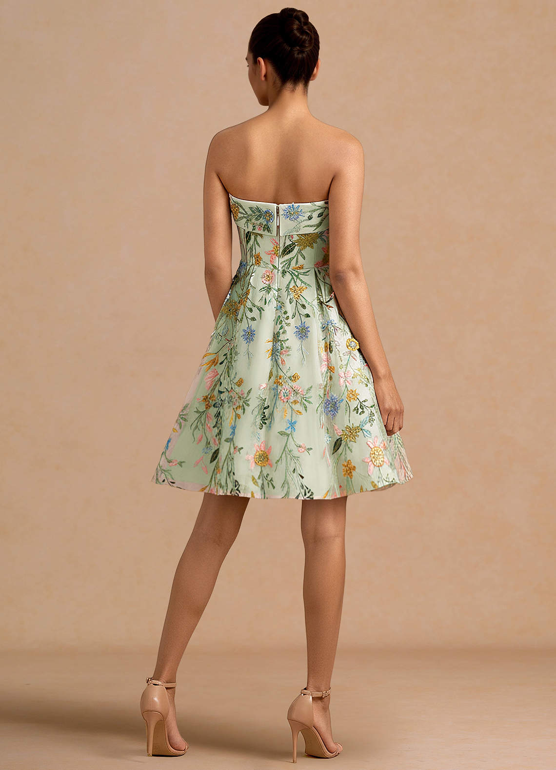Azazie Strapless A-Line Embroidery Mini Cocktail Dresses in Light Green